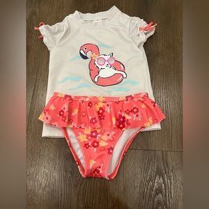 Gymboree Girl Swim Shop White Kitty Rashguard Set Swimsuit